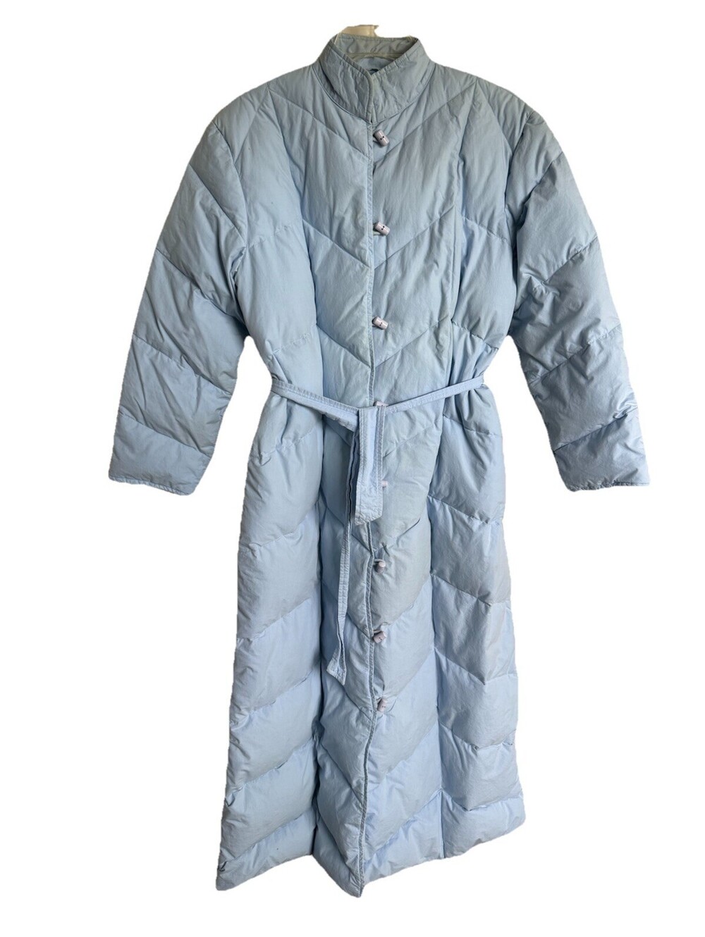 Vtg 70/80s Orvis Puffer Maxi Coat/Robe Blue Cotton Goose Down Women’s Large READ